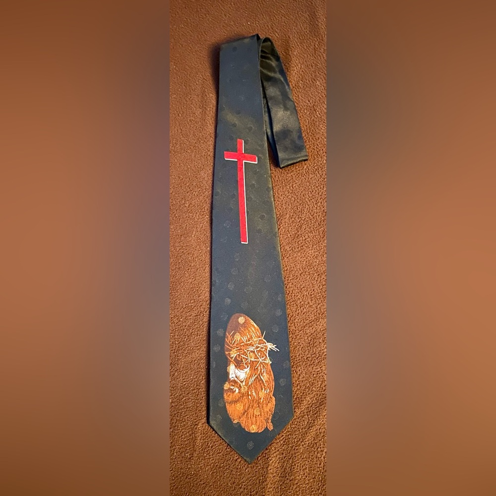 A Rogers Jesus Cross Designer Tie Men's Poly Necktie Black Crown of Thorns GOD